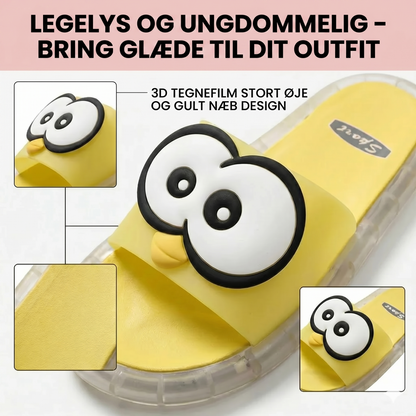 Søde tøfler med tegneseriemotiver, der lyser op