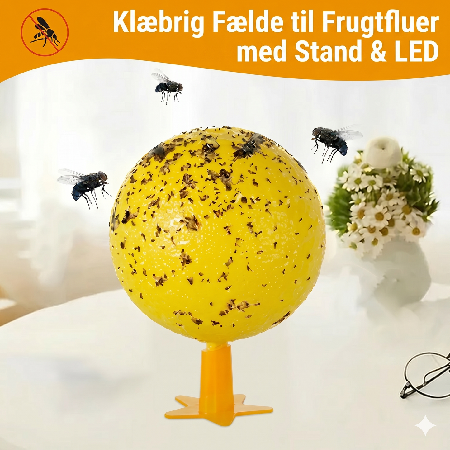 Klæbrig frugtfluefælde-bold med stativ og LED