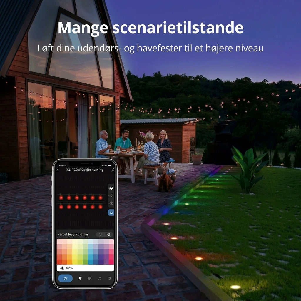 Smart RGB-lyskæde til udendørs brug med appstyring