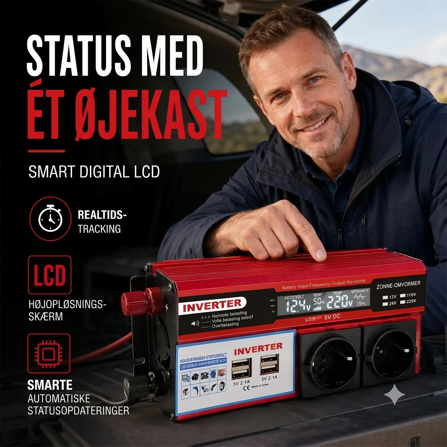 Bilinverter 12 V til 230 V