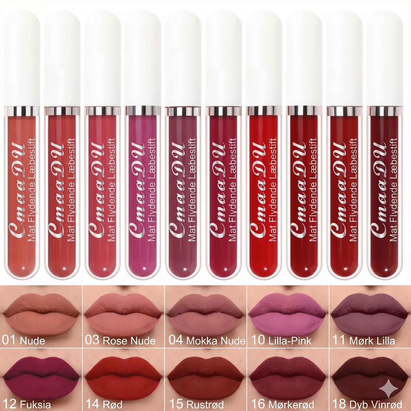 10 stk. mat, vandtæt og langtidsholdbar lipgloss