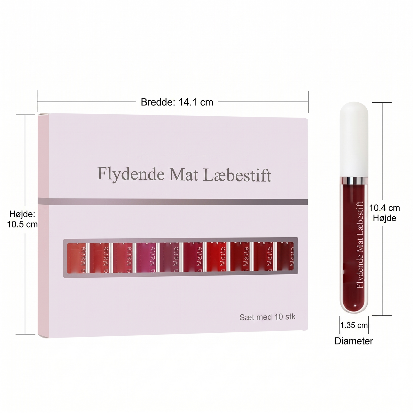 10 stk. mat, vandtæt og langtidsholdbar lipgloss