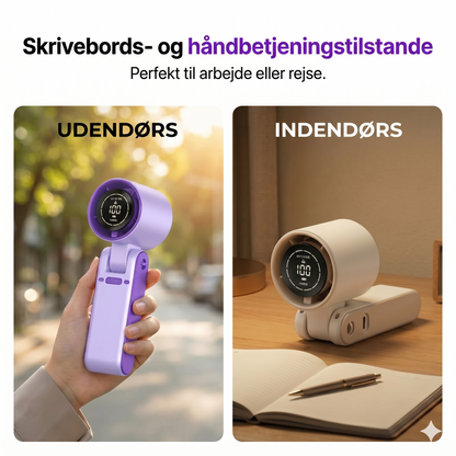 Bærbar håndventilator med digitalt LED-display