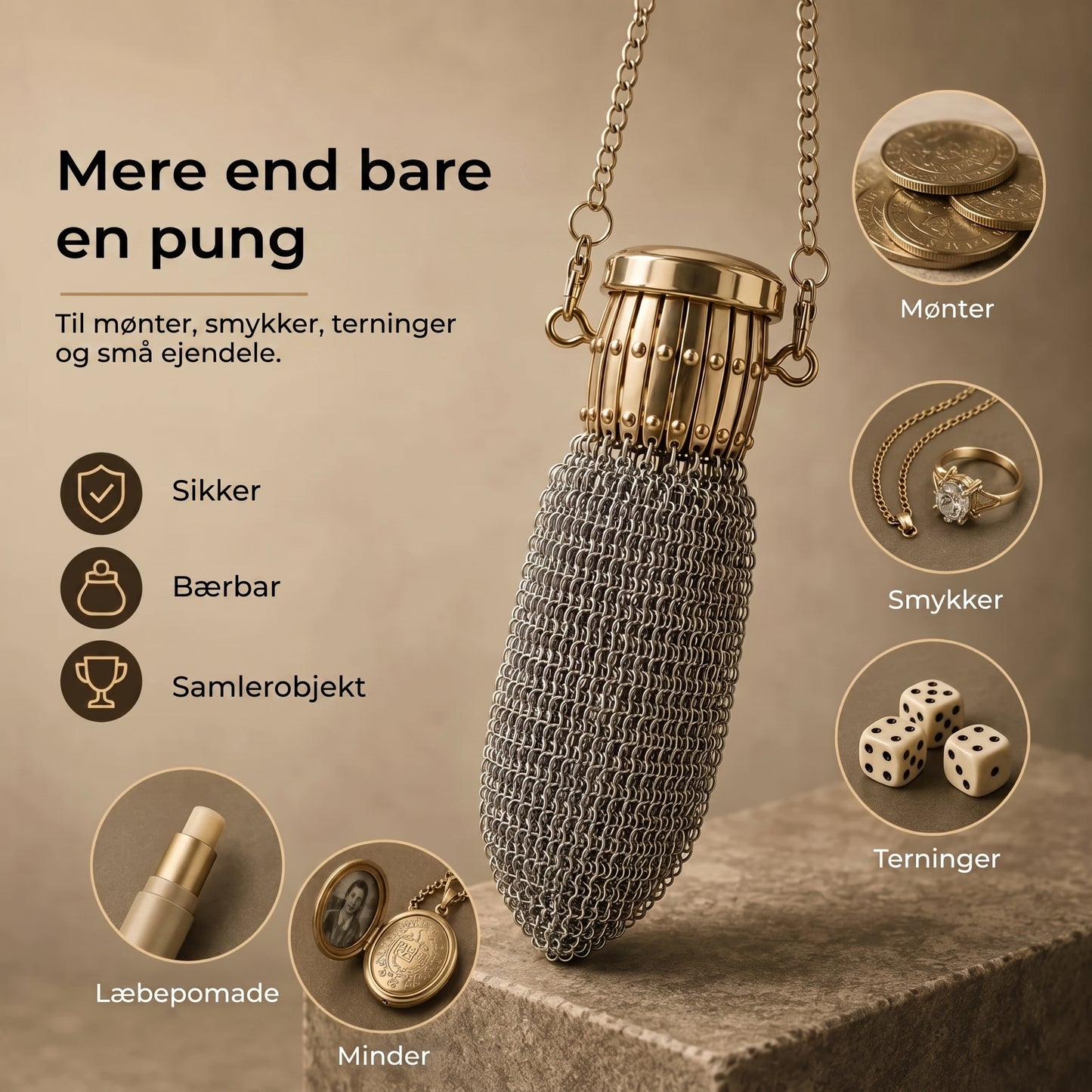 Vintage møntpung i metalnet til småting