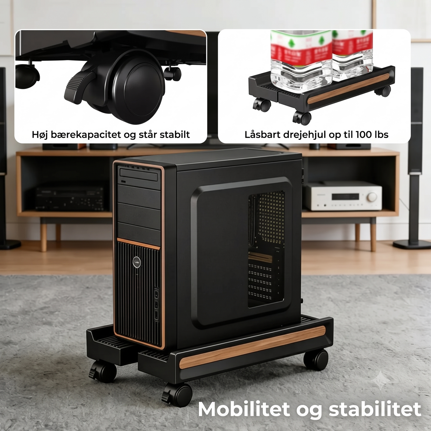 Justerbart computerstativ på hjul