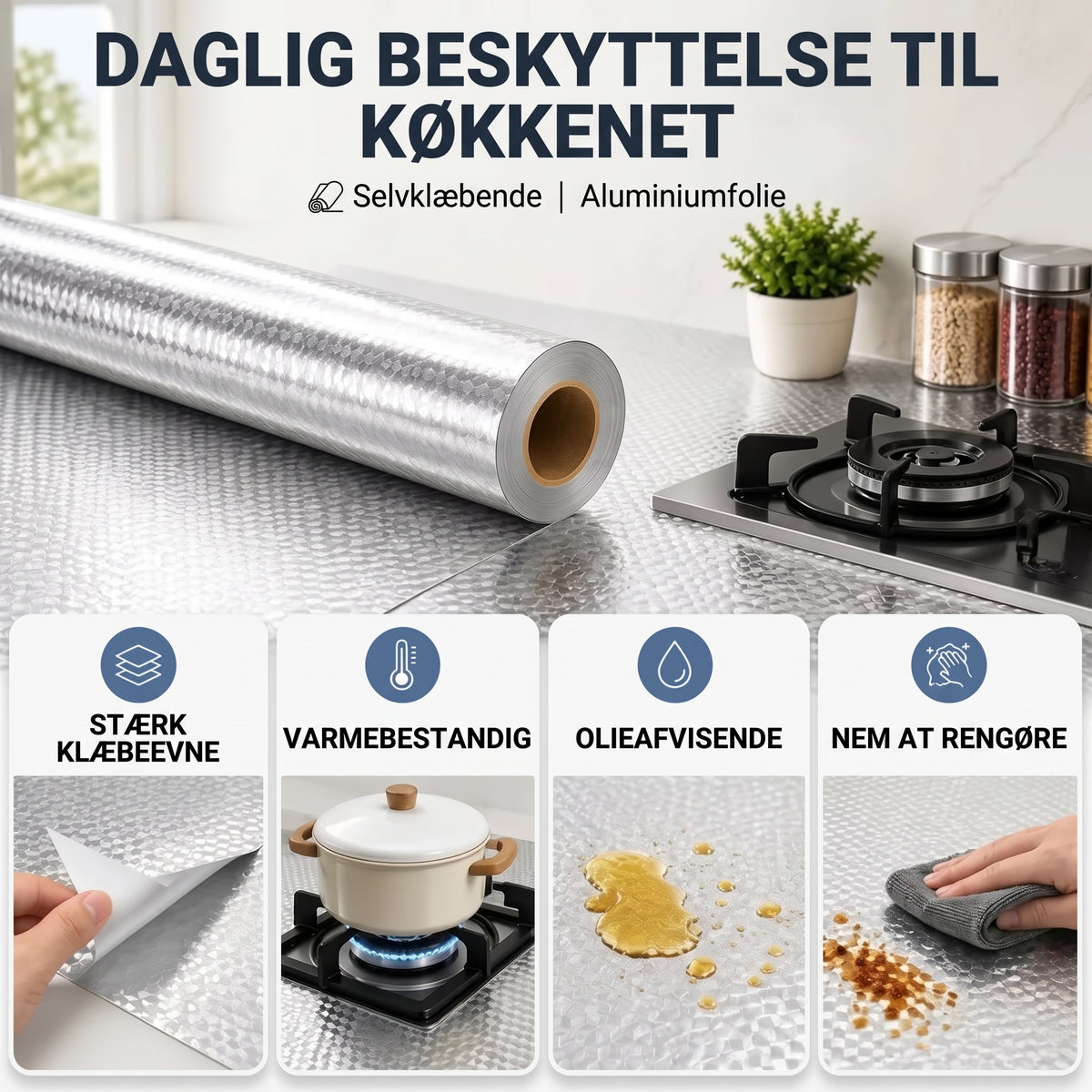 Selvklæbende aluminiumsfolie til køkken 40 x 300 cm