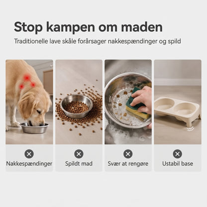 Hævet dobbelt foderskål til katte og hunde med skåle i rustfrit stål