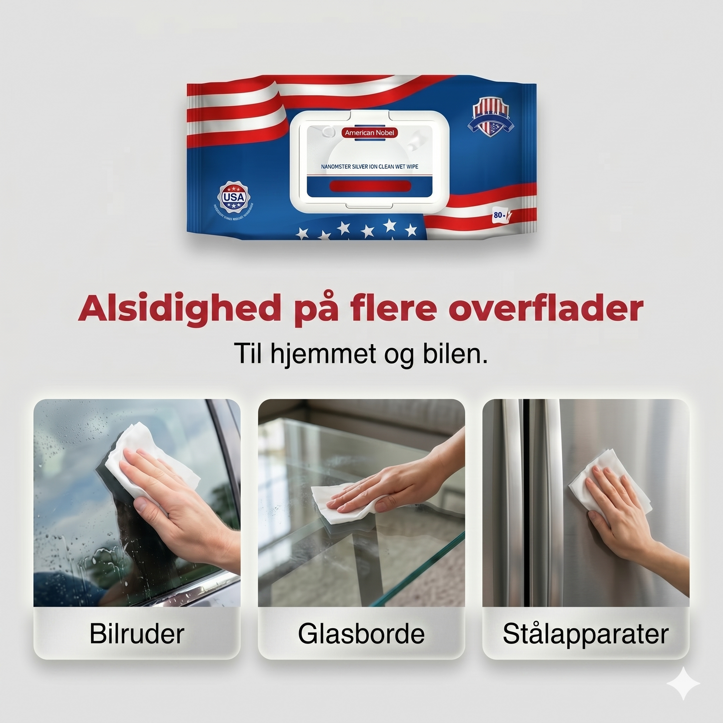 Amerikanske nano-sølvion ultra-rene vådservietter (80 ark/pakke)