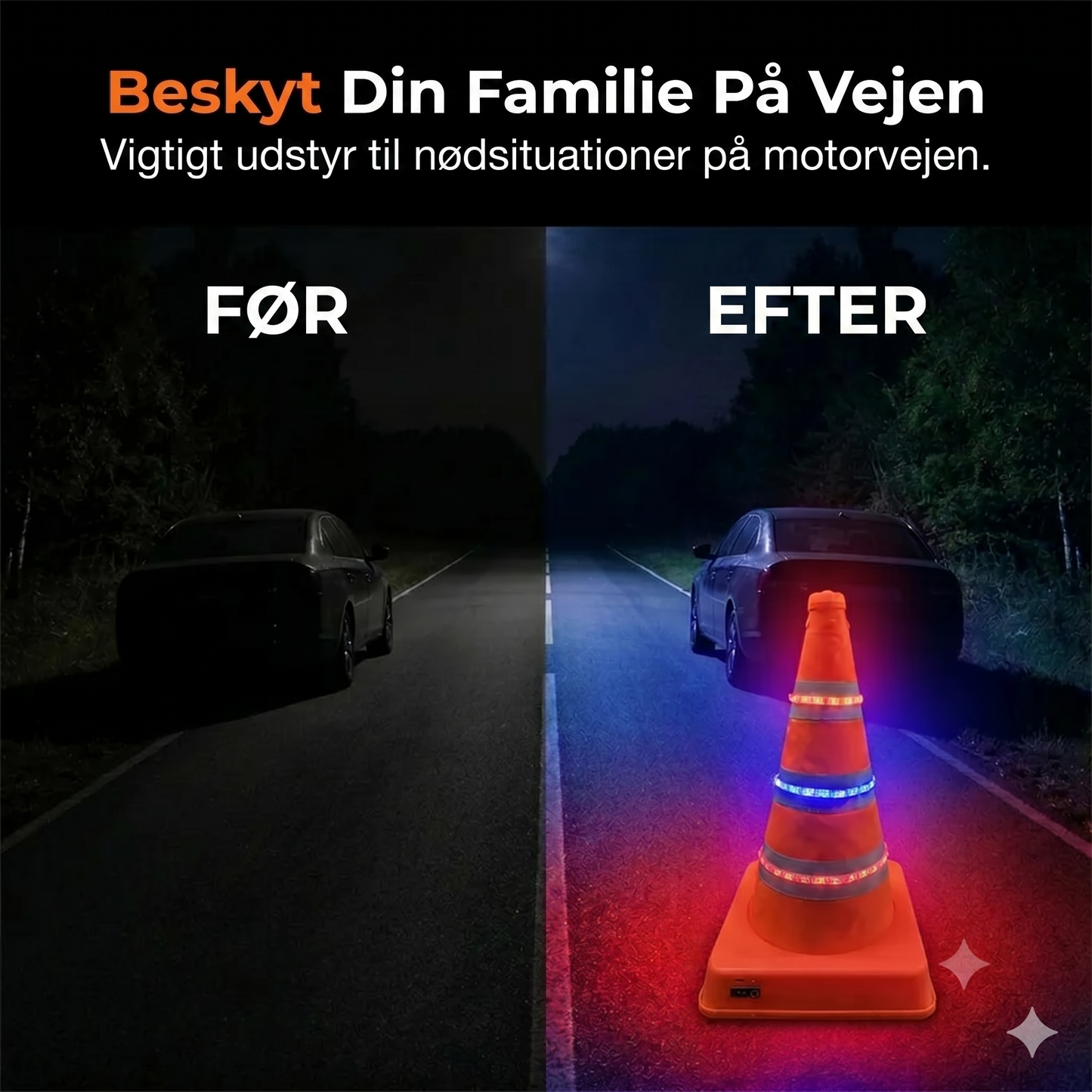 Sammenklappelig reflekterende trafikkegle lavet af højkvalitets og vandafvisende Oxford-stof