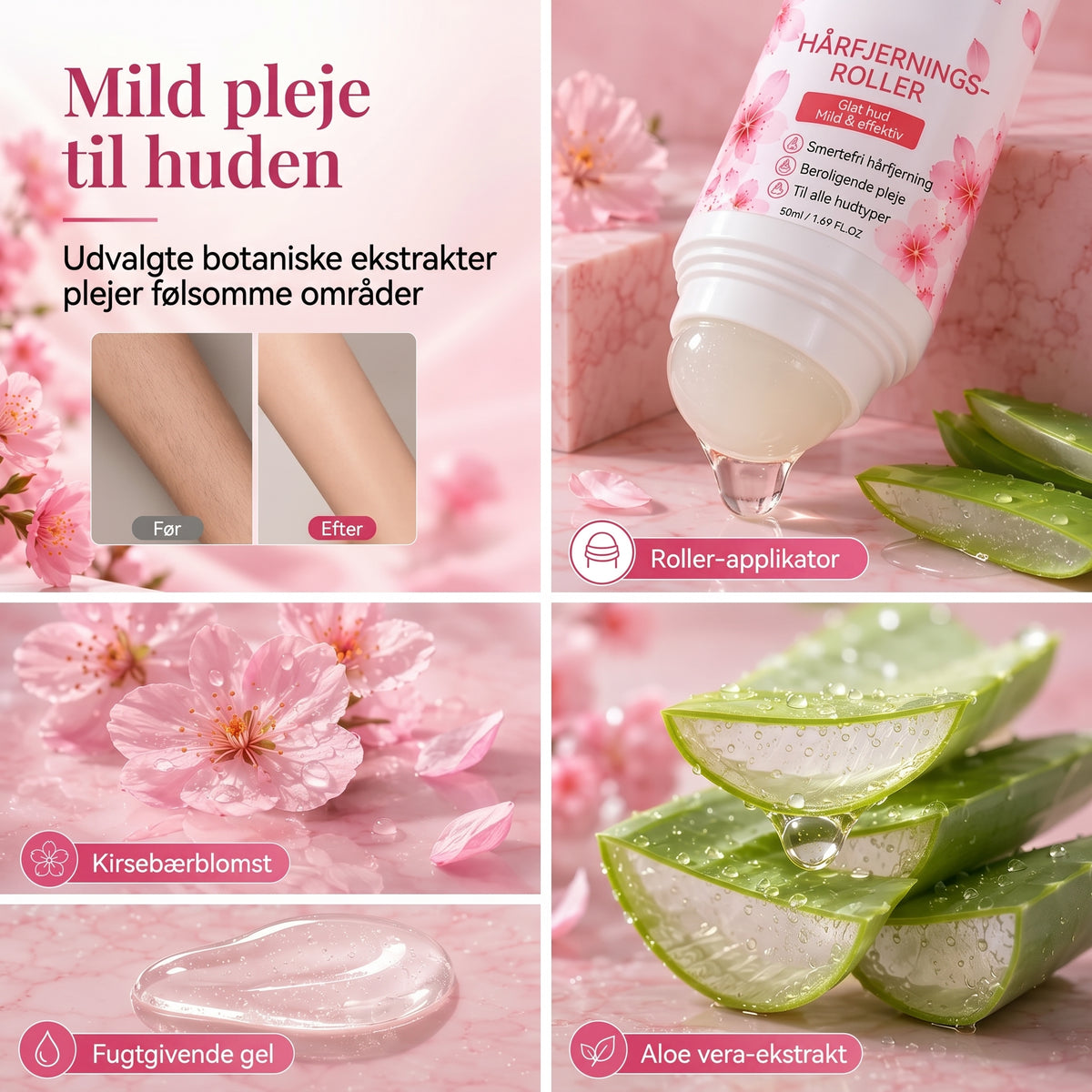 Roll on hårfjerningsgel med kirsebærblomst