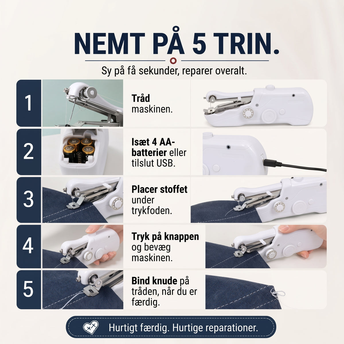 Kompakt elektrisk symaskine til små syopgaver