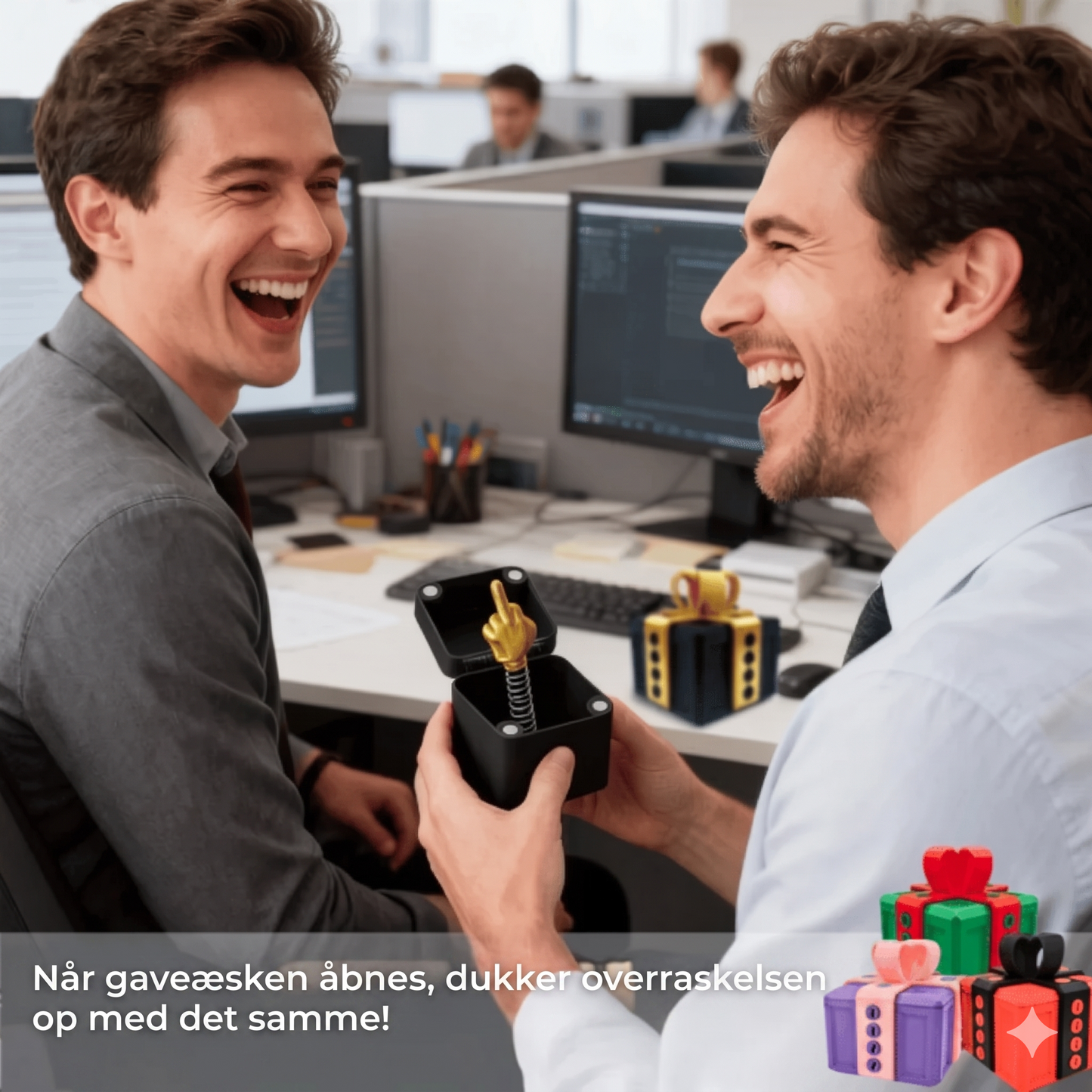 Spøg-gaveæske – overraskelse med skjult langfinger