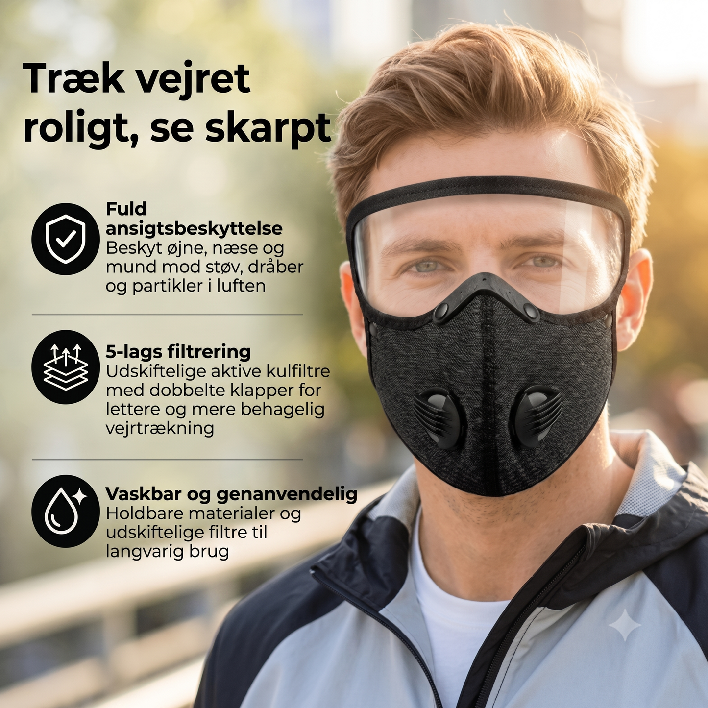 Ansigtsmaske med kulfilter