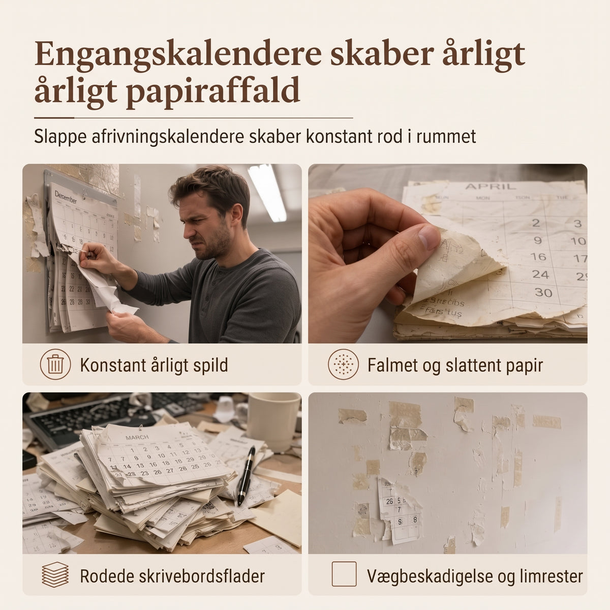 Rund drejelig evighedskalender i træ