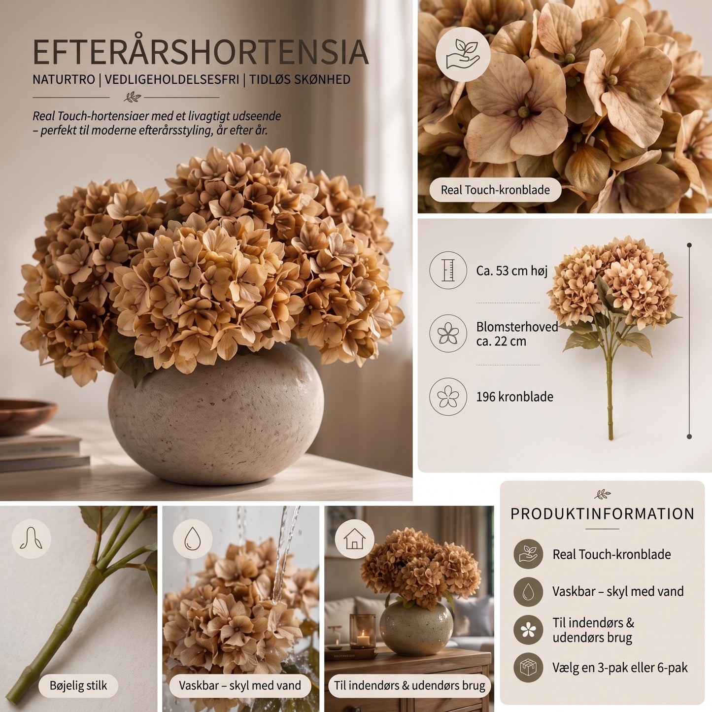 Everbloom Real Touch kunstige hortensiaer i efterårsfarver