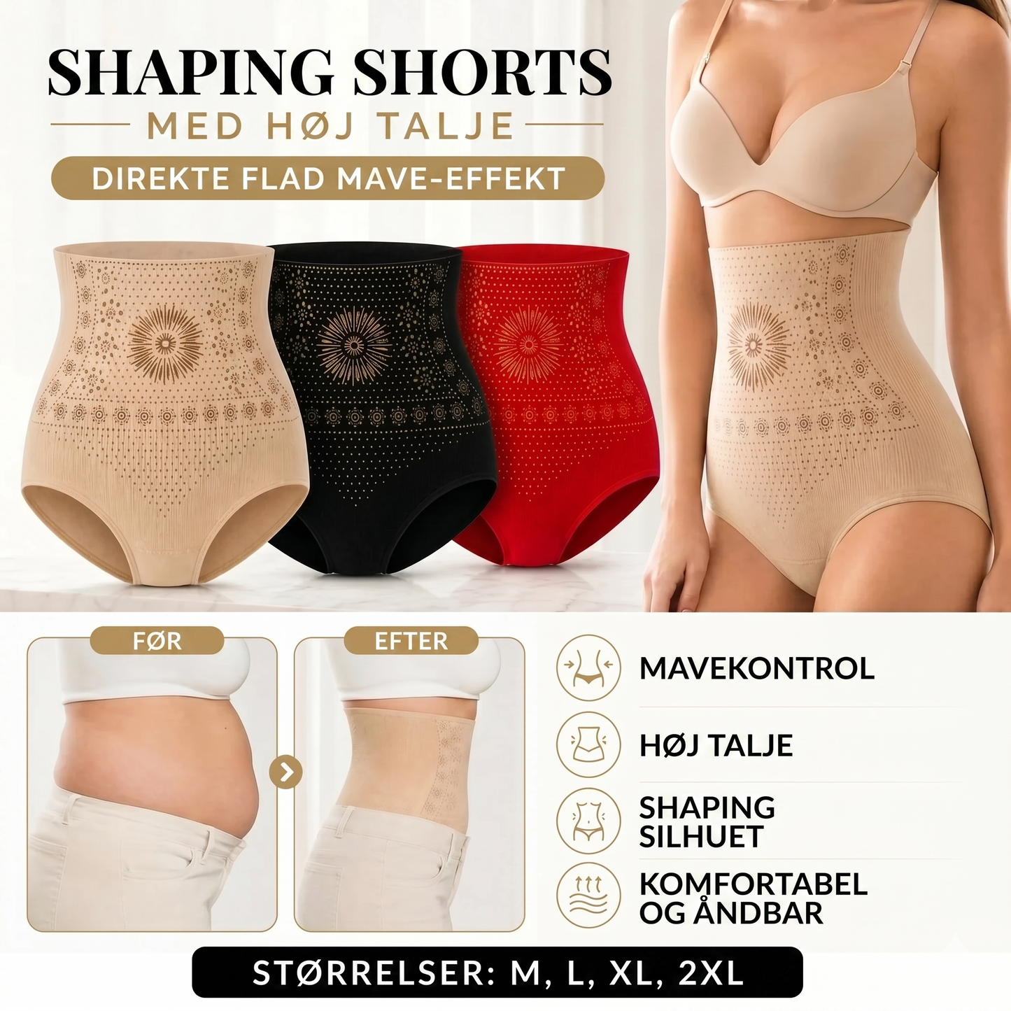 Formgivende shorts med høj talje