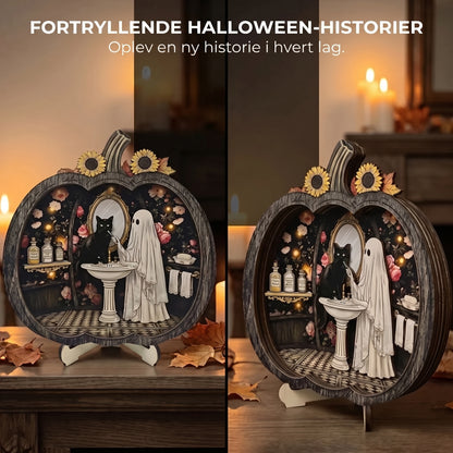 Halloween græskardekoration i træ med LED