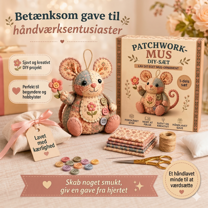 Komplet DIY-sæt til en patchwork-mus - Inklusive alle materialer