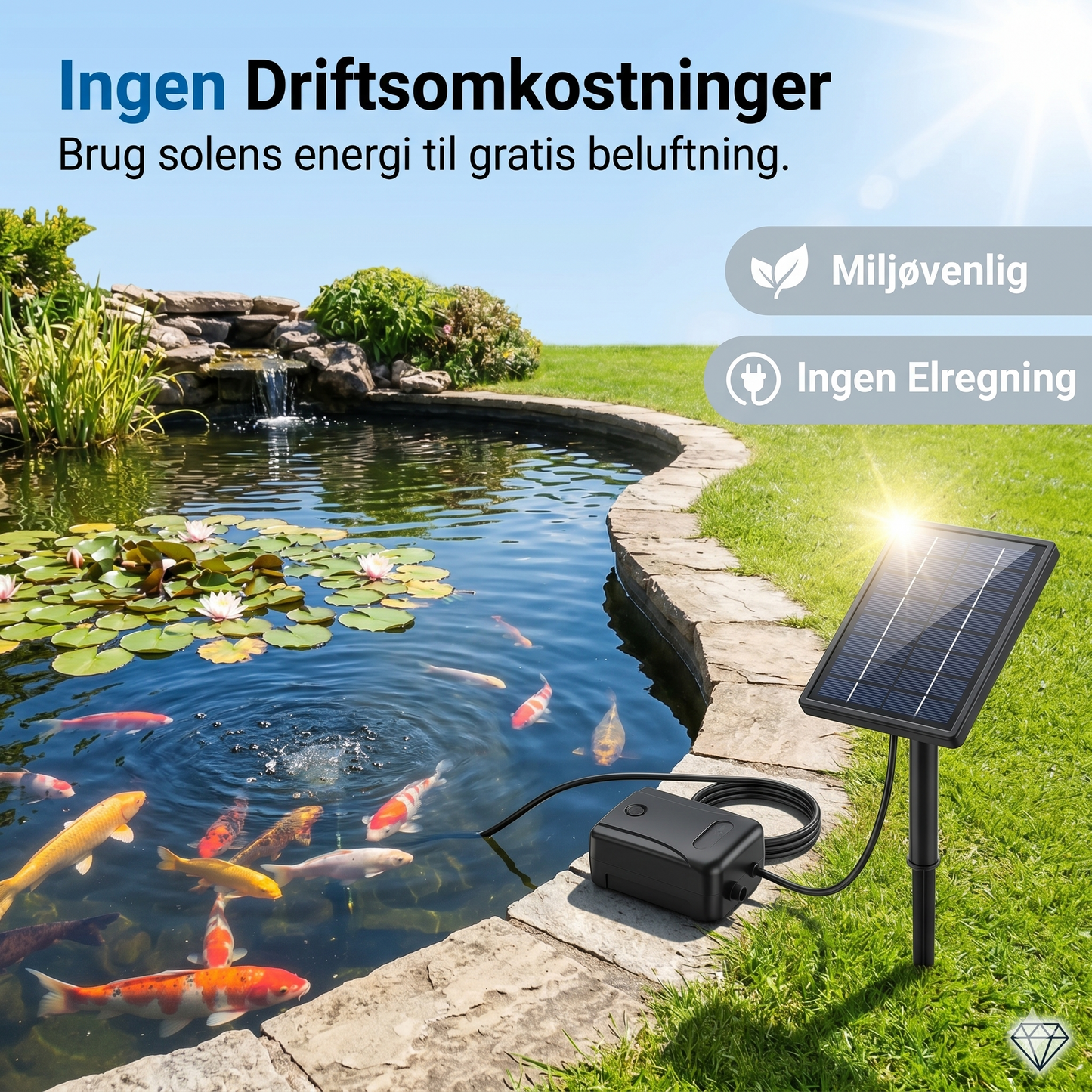 Solcelledrevet damlufter – giver kontinuerlig ilt til fisk og planter