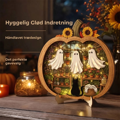 Halloween græskardekoration i træ med LED