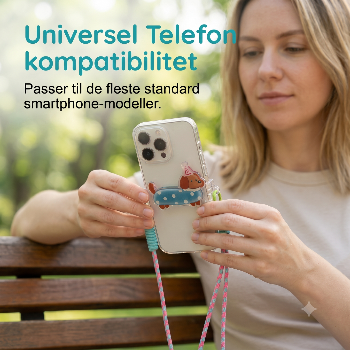 Telefonclips med tegnehjulsdyr og håndledsrem