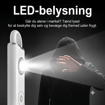 Genopladelig personlig alarm med lommelygte og 130 dB sirene