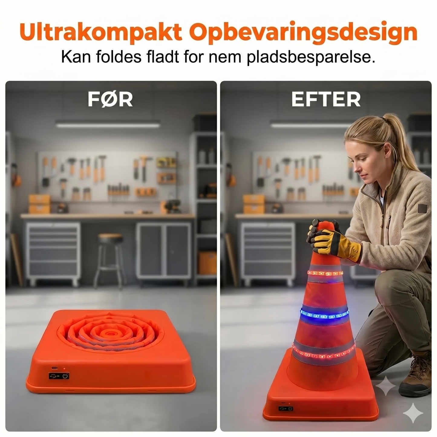 Sammenklappelig reflekterende trafikkegle lavet af højkvalitets og vandafvisende Oxford-stof