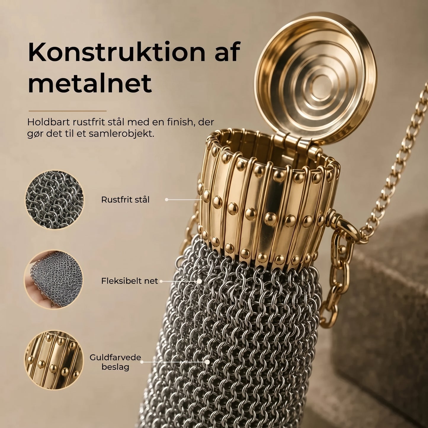 Vintage møntpung i metalnet til småting