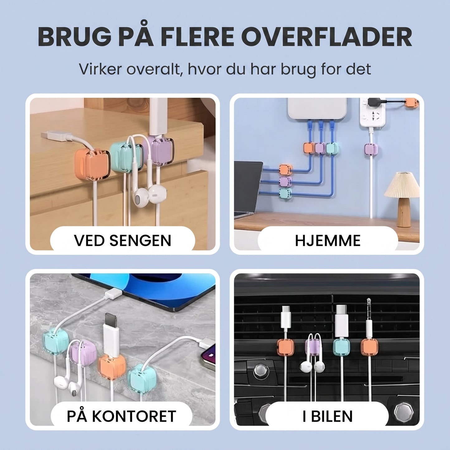 Selvklæbende kabelclips til glatte overflader