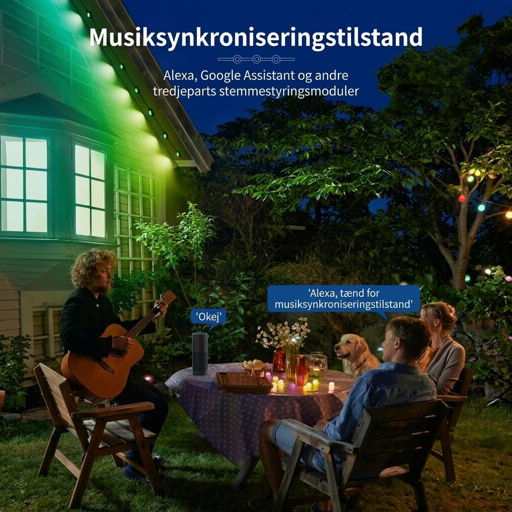 Smart RGB-lyskæde til udendørs brug med appstyring