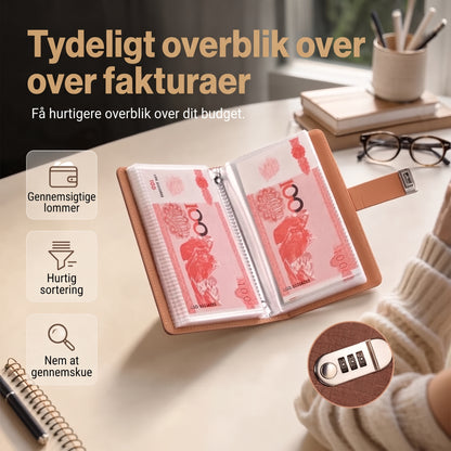 Opsparingsmappe med kodelås til kontanter