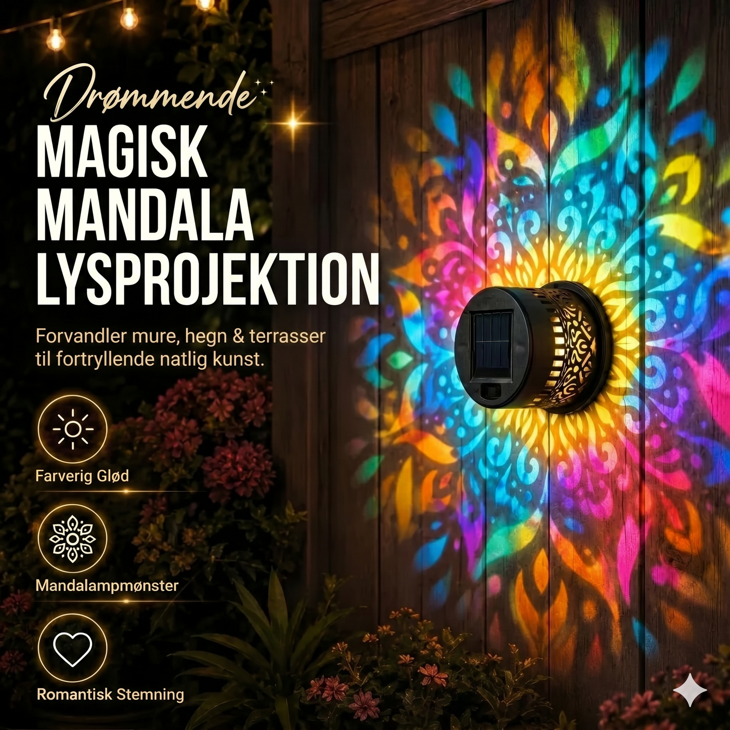 Mandala solcellelampe - Smuk projektion & IP65 vandtæt