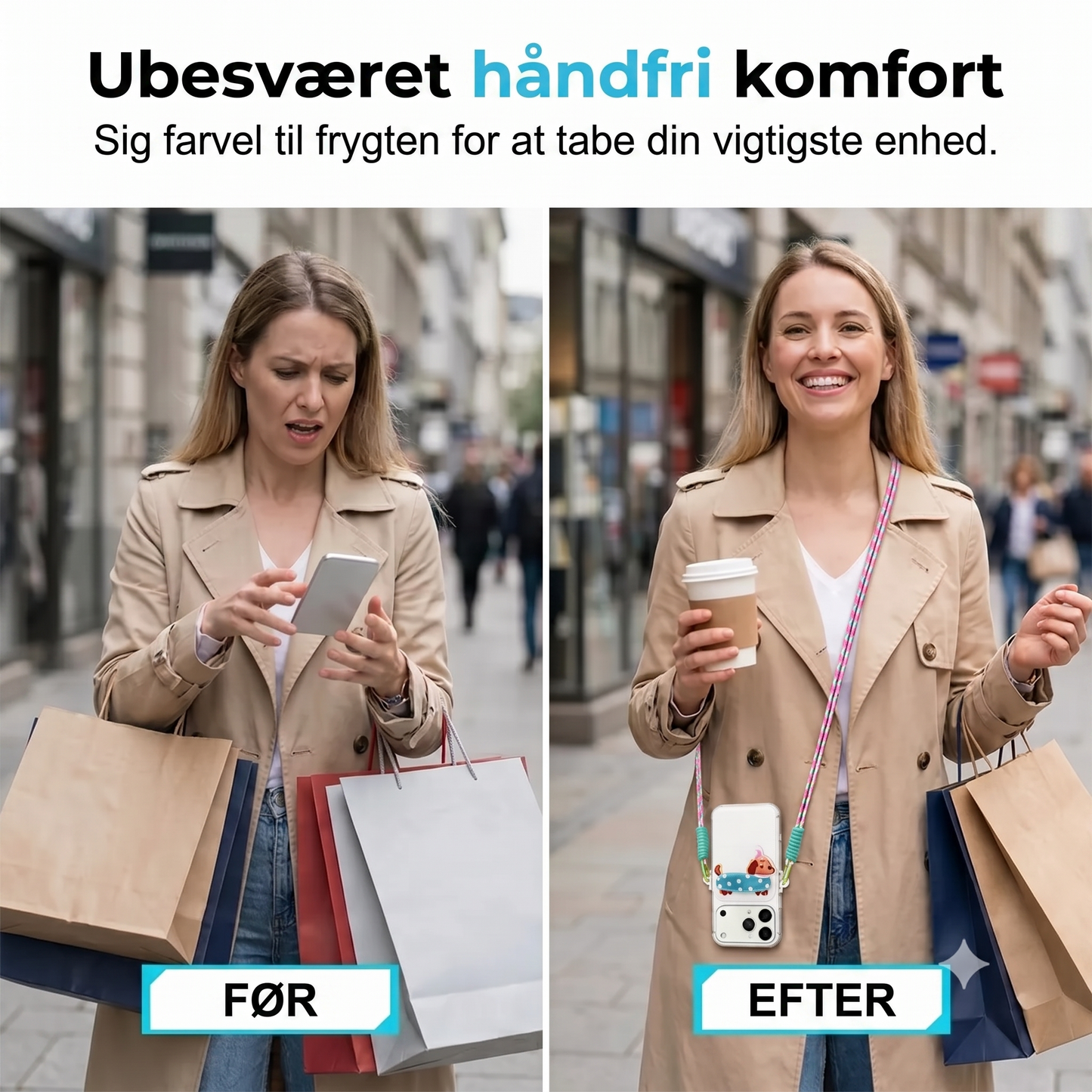 Telefonclips med tegnehjulsdyr og håndledsrem