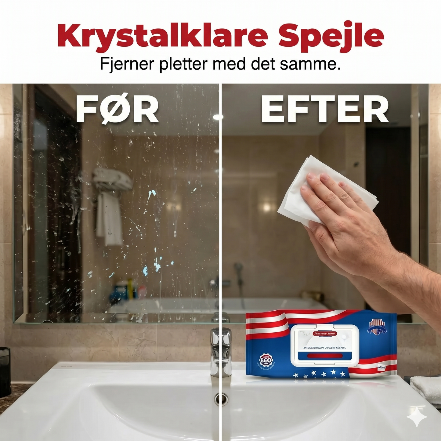 Amerikanske nano-sølvion ultra-rene vådservietter (80 ark/pakke)