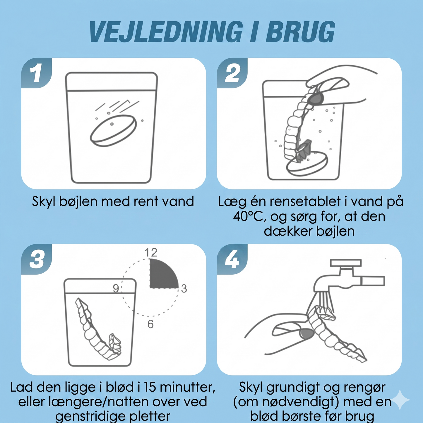 Rensetabletter til tandbøjler mod lugt og pletter (10 stk. pr. sæt)