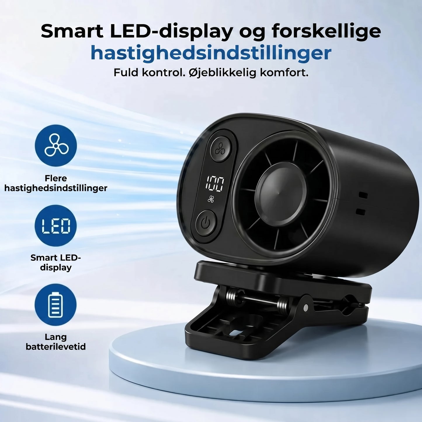 Genopladelig bilventilator med clips