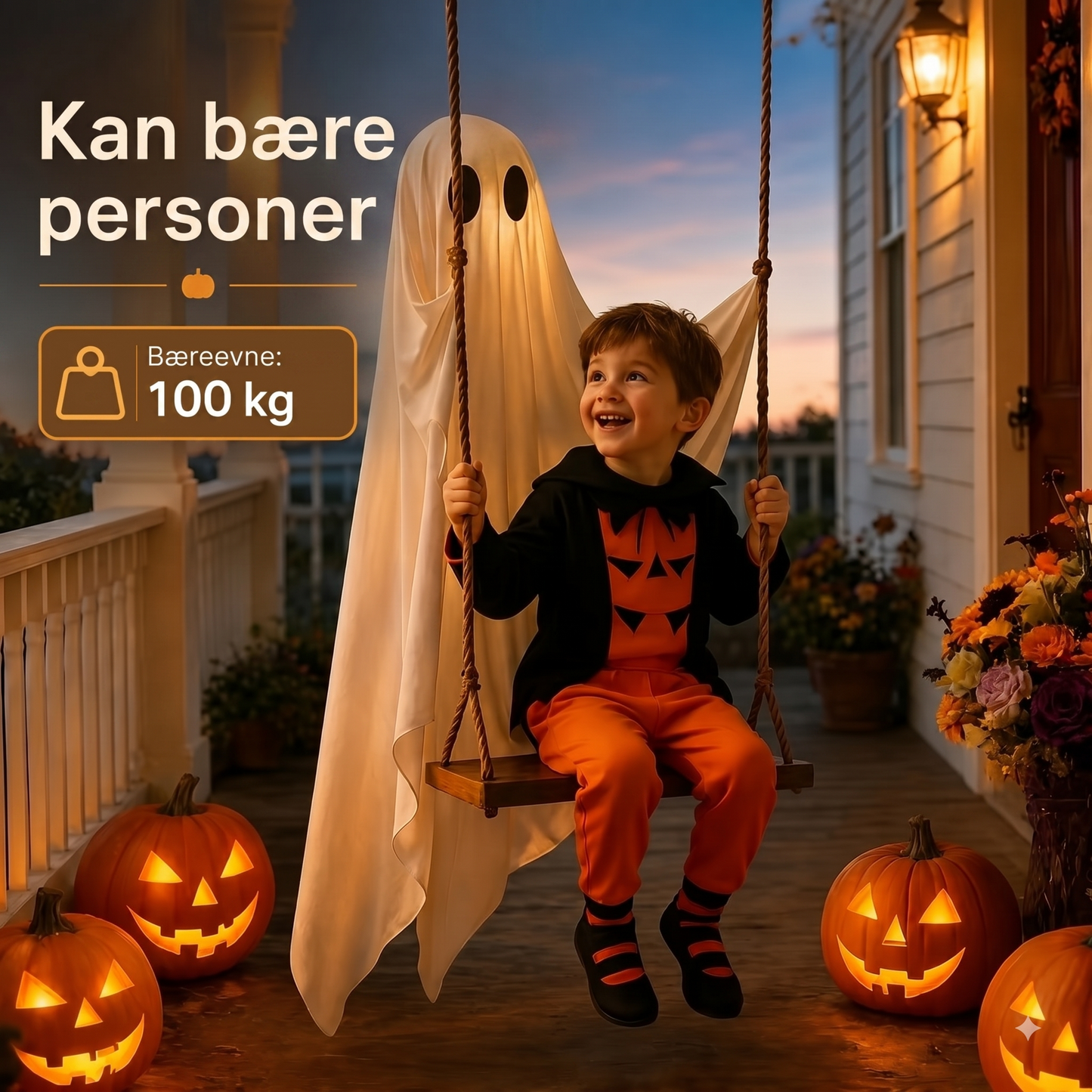 Hængende spøgelsesgynge med LED-belysning til Halloween