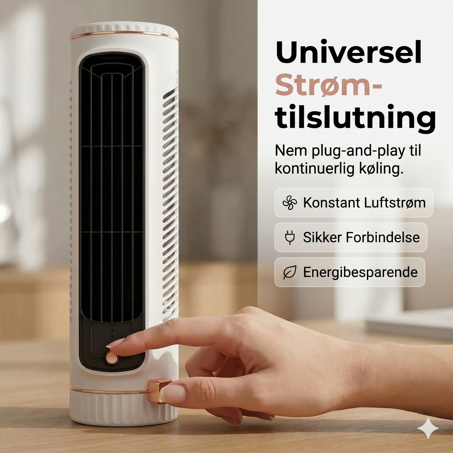 Bærbar USB-tårnventilator med 3 hastigheder