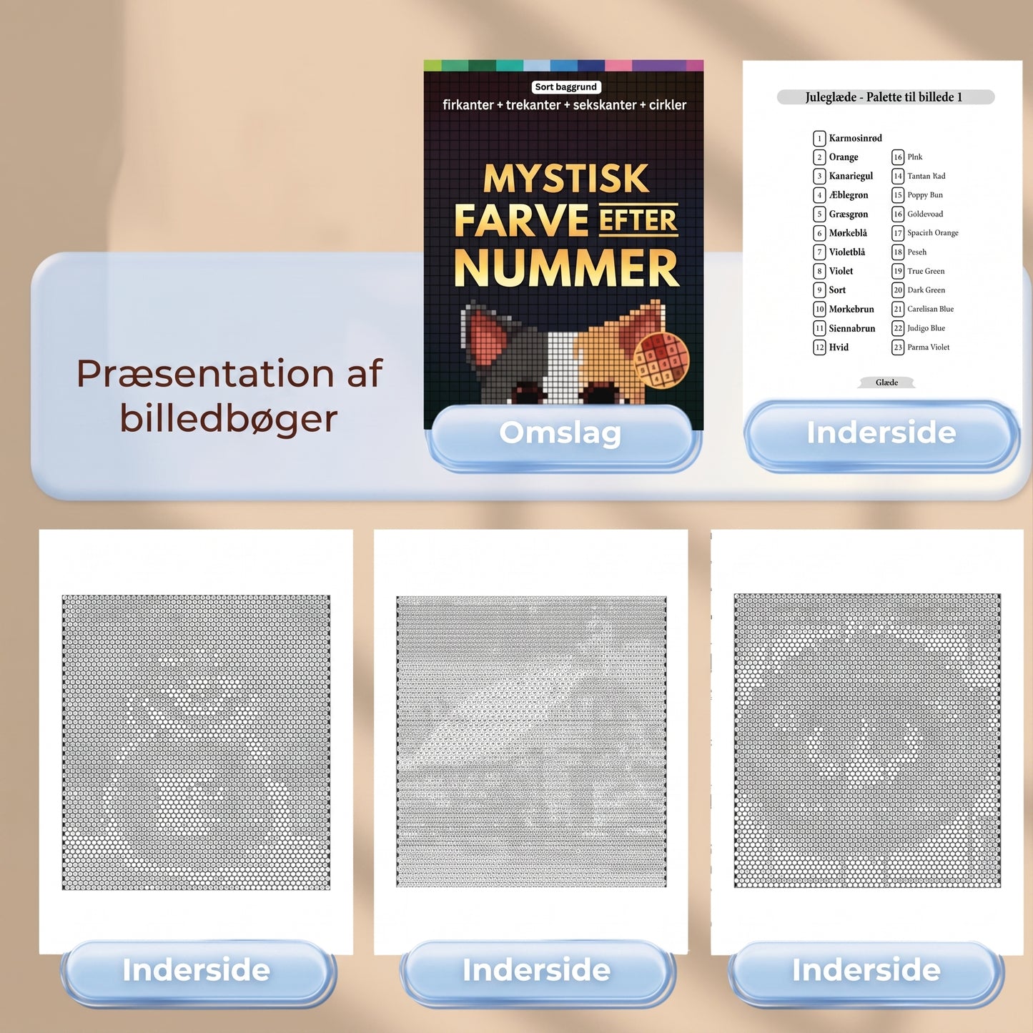 Mystery Mosaics malebog med farver efter nummer