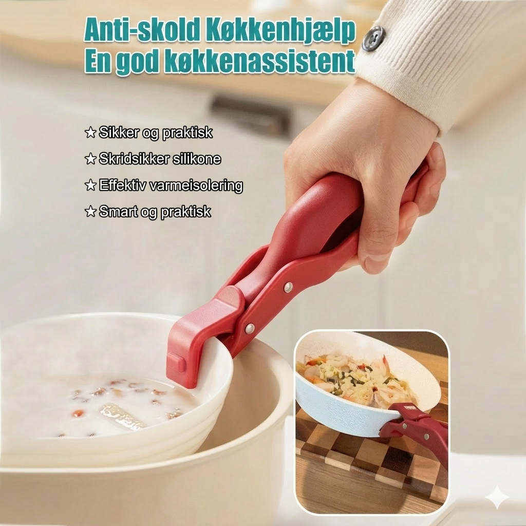 Multifunktionel skålholder-clip mod forbrænding