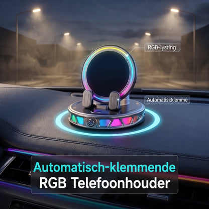 Mobilholder til bil med trådløs opladning, 360 graders rotation og RGB-belysning