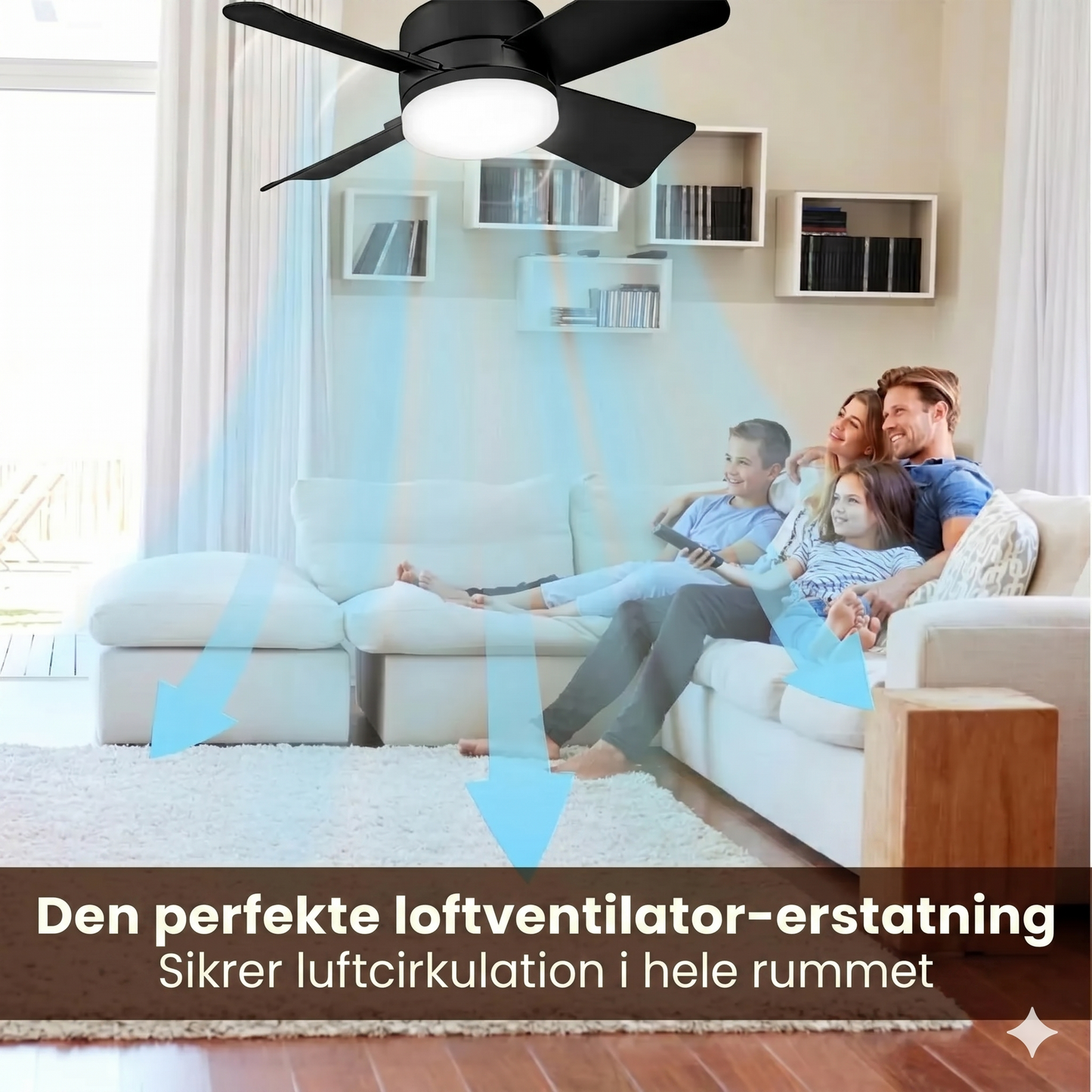 2-i-1 bærbar loftsvifte og lampe med fjernbetjening
