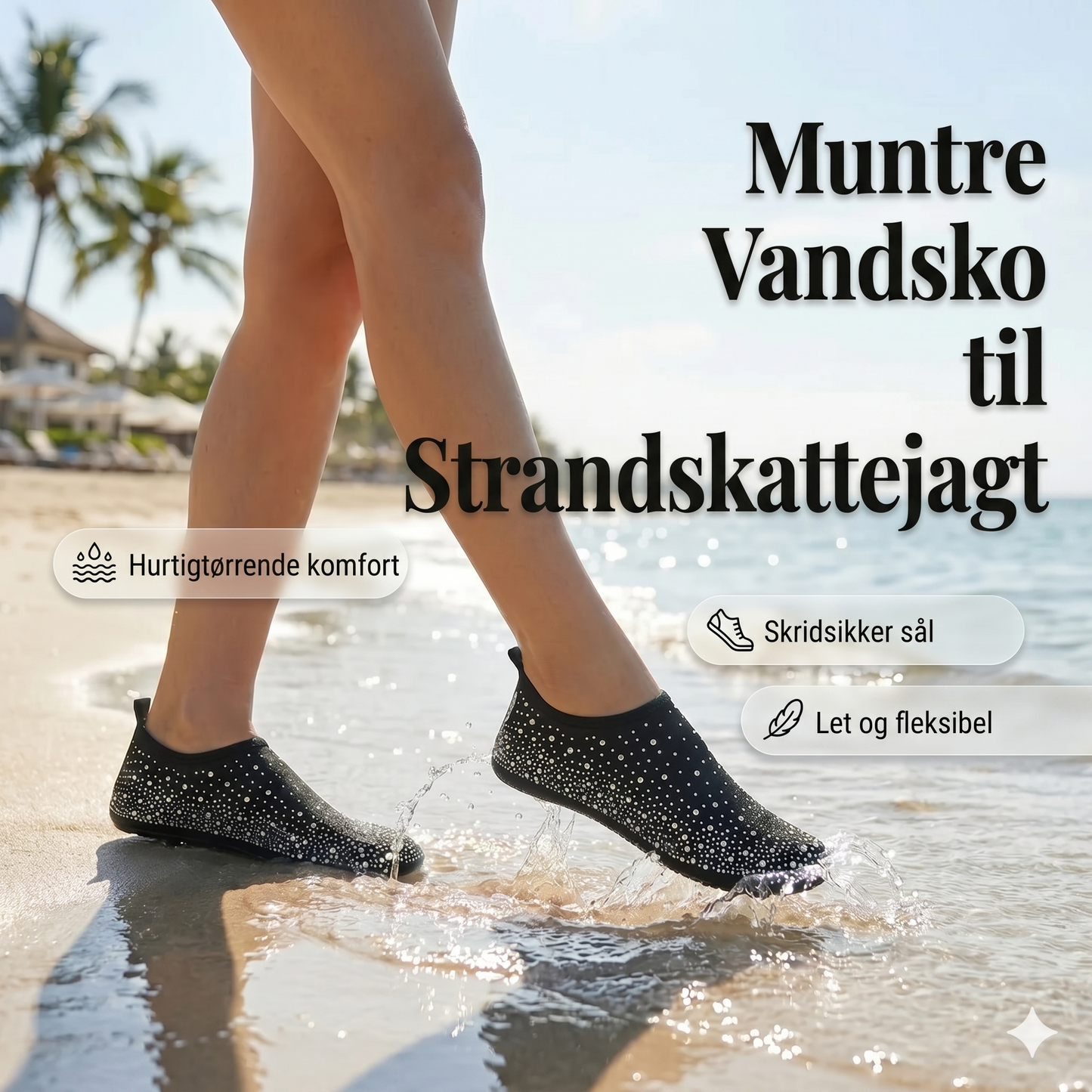 Hurtigtørrende badesko til strandvandring