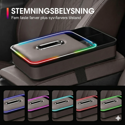 Armlæn opbevaringsboks med LED-stemningsbelysning
