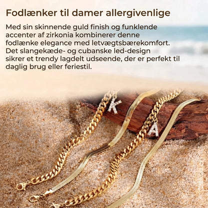 Gyldne ankelkæder med initial sæt med 2 stk.