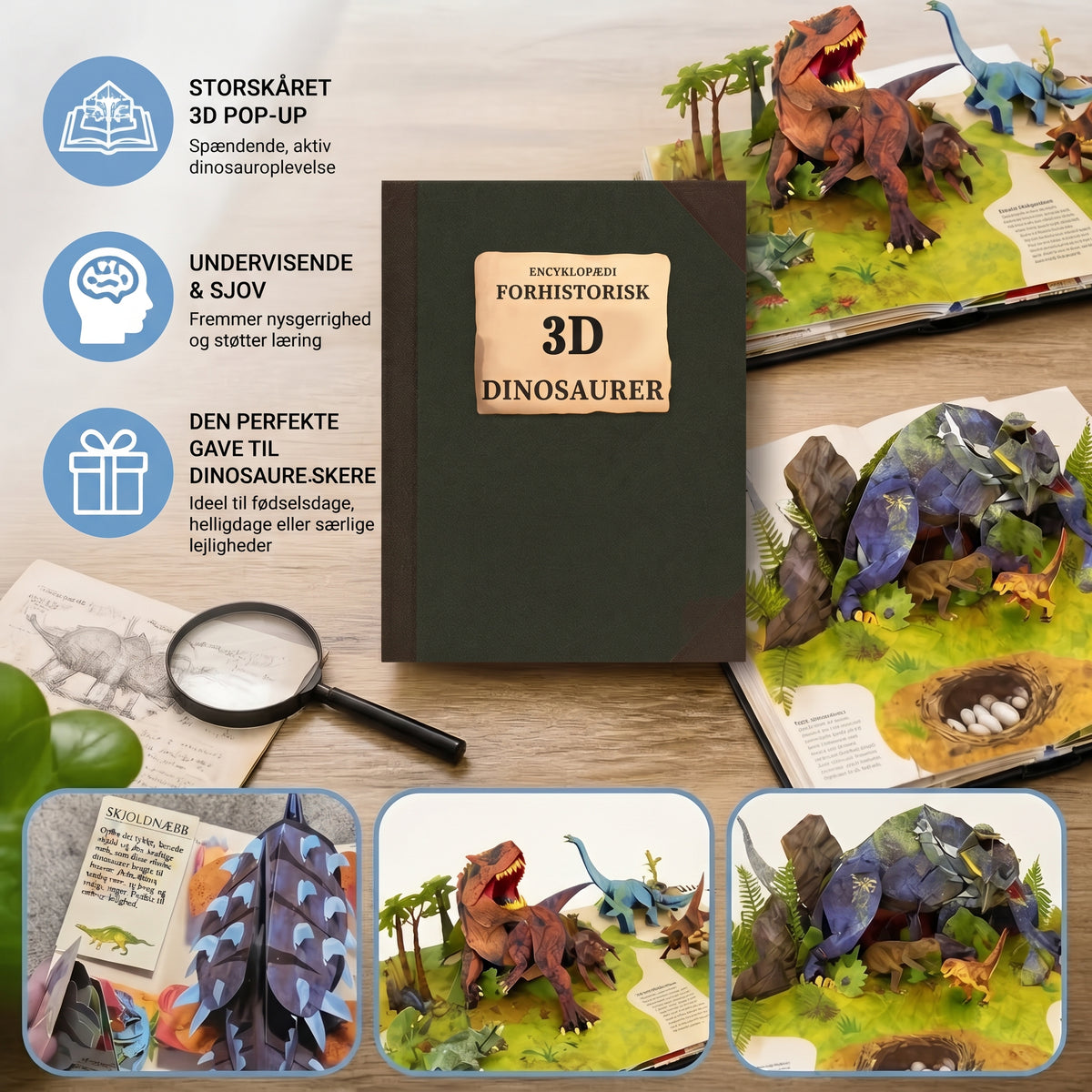 Interaktiv 3D pop up dinosaurbog