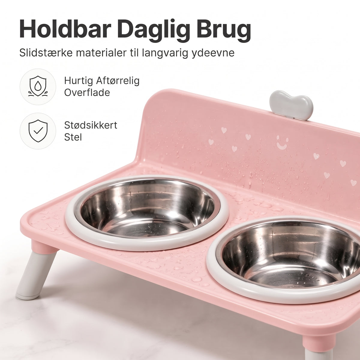 Hævet dobbelt foderskål til katte og hunde med skåle i rustfrit stål