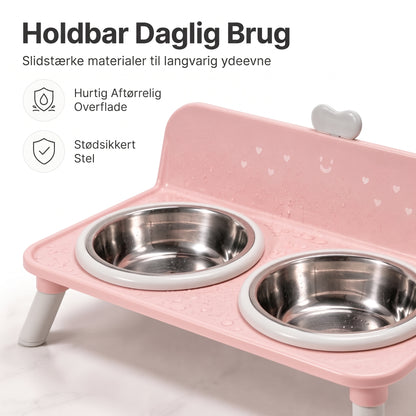 Hævet dobbelt foderskål til katte og hunde med skåle i rustfrit stål