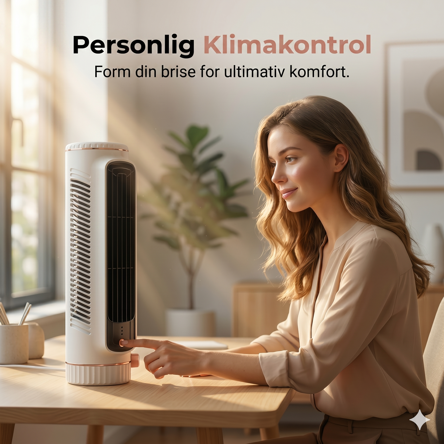 Bærbar USB-tårnventilator med 3 hastigheder
