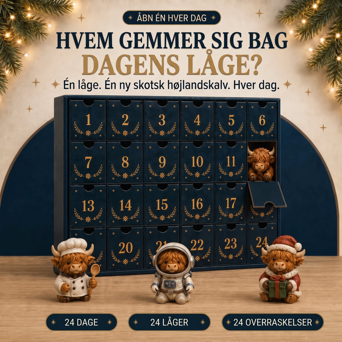 Firedages skotsk højlandskvæg-adventskalender